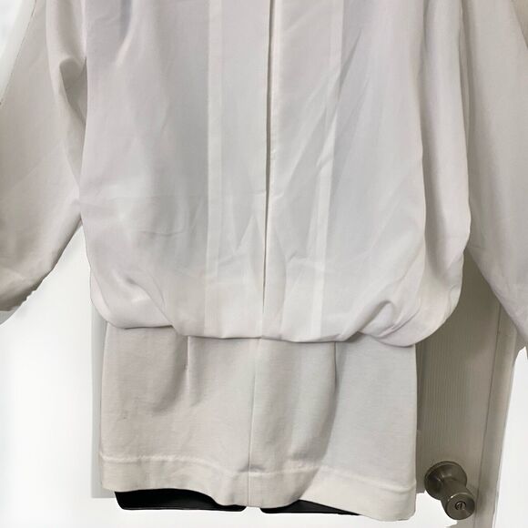 CABI White Indulge Peplum Waist Medium Overlay Blouse Top 3/4 Sleeve Office Work - Picture 7 of 10